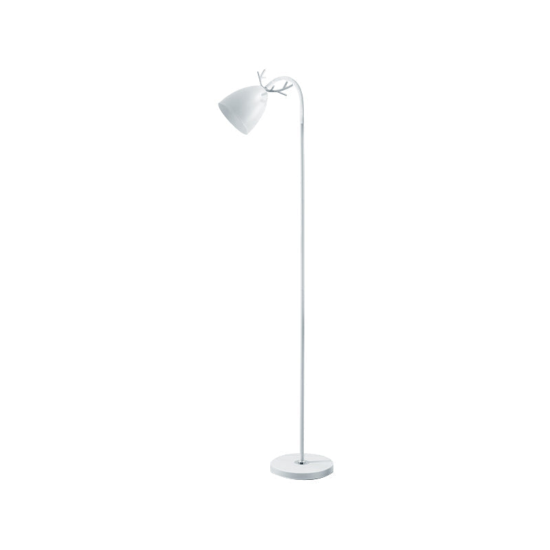 Macaroon Arc Trumpet Shade Floor Lamp In Black/White/Pink With Antler Design - Stylish Metallic