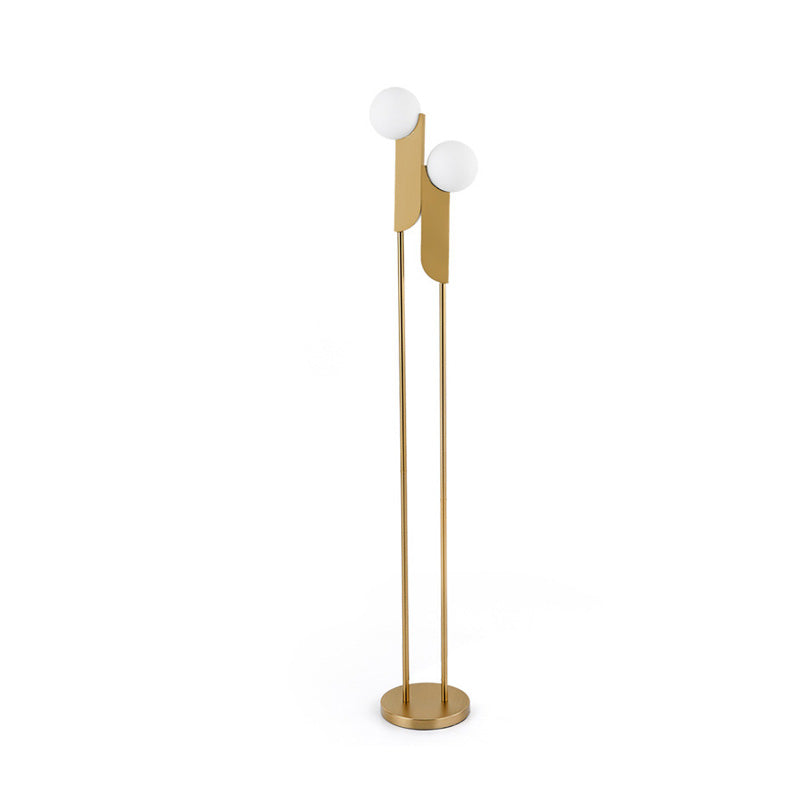 Modern Nordic Led Bedside Reading Lamp In Gold - Glass Orb-Rectangle Floor Light