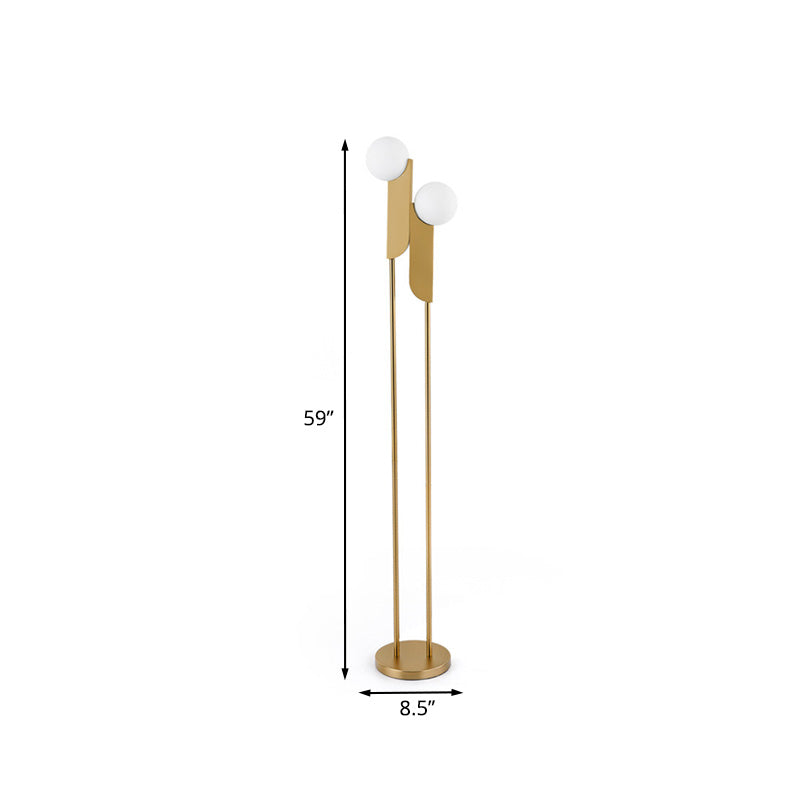 Modern Nordic Led Bedside Reading Lamp In Gold - Glass Orb-Rectangle Floor Light