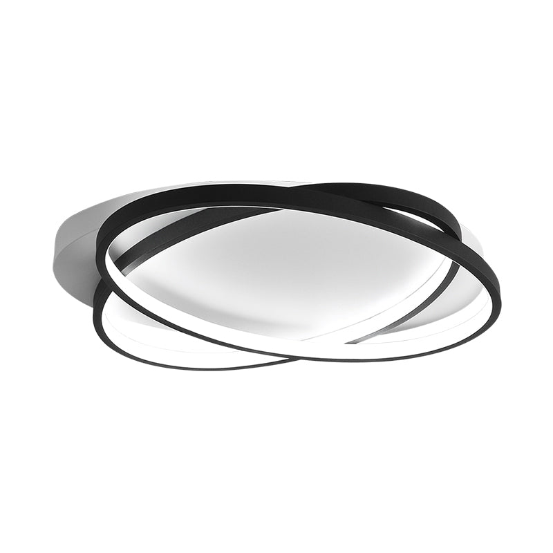 Modern Black Ellipse Crossed Ceiling Light - Thin Flush Mount LED Lighting for Bedroom - Warm/White Light - 20.5"/25" W
