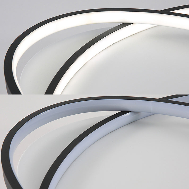 Modern Black Ellipse Crossed Ceiling Light - Thin Flush Mount LED Lighting for Bedroom - Warm/White Light - 20.5"/25" W