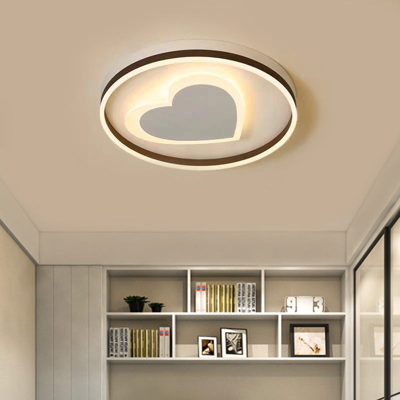 Ring Kid Bedroom Flush Ceiling Light - Cute Heart Acrylic LED Lamp
