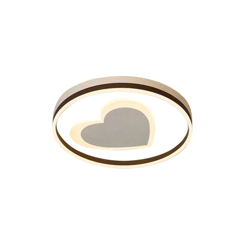 Ring Kid Bedroom Flush Ceiling Light - Cute Heart Acrylic LED Lamp