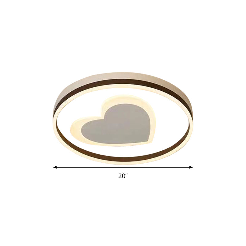 Ring Kid Bedroom Flush Ceiling Light - Cute Heart Acrylic LED Lamp