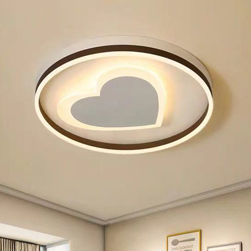 Ring Kid Bedroom Flush Ceiling Light - Cute Heart Acrylic LED Lamp