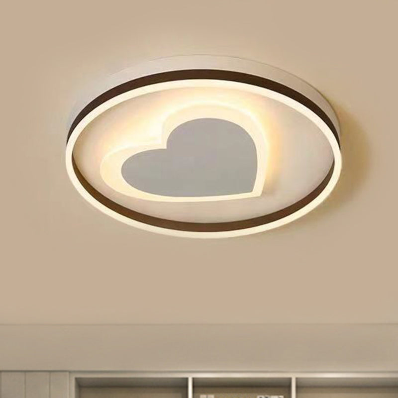 Ring Kid Bedroom Flush Ceiling Light - Cute Heart Acrylic LED Lamp