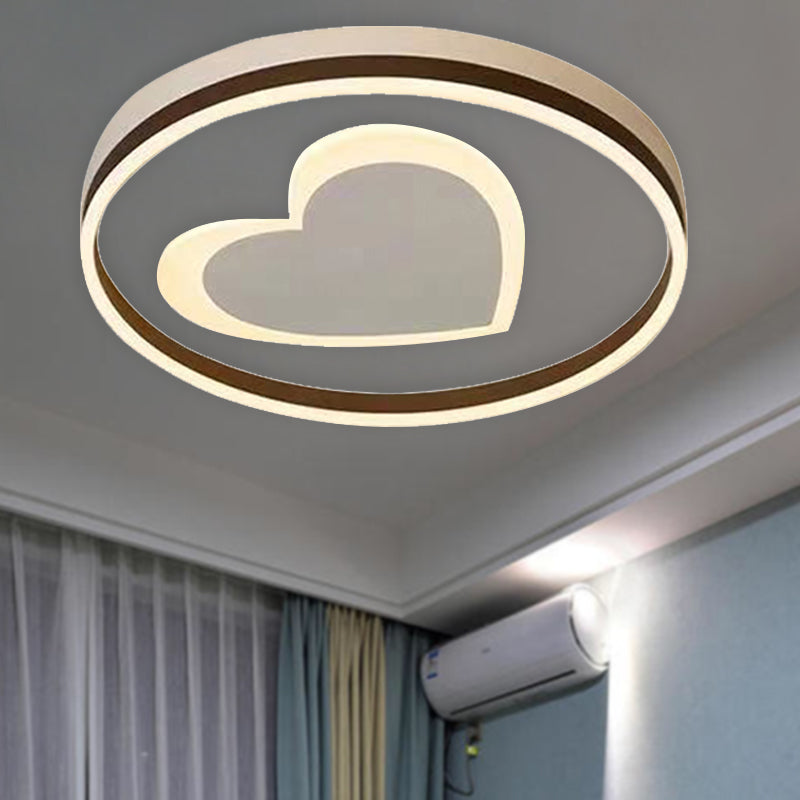 Ring Kid Bedroom Flush Ceiling Light - Cute Heart Acrylic LED Lamp