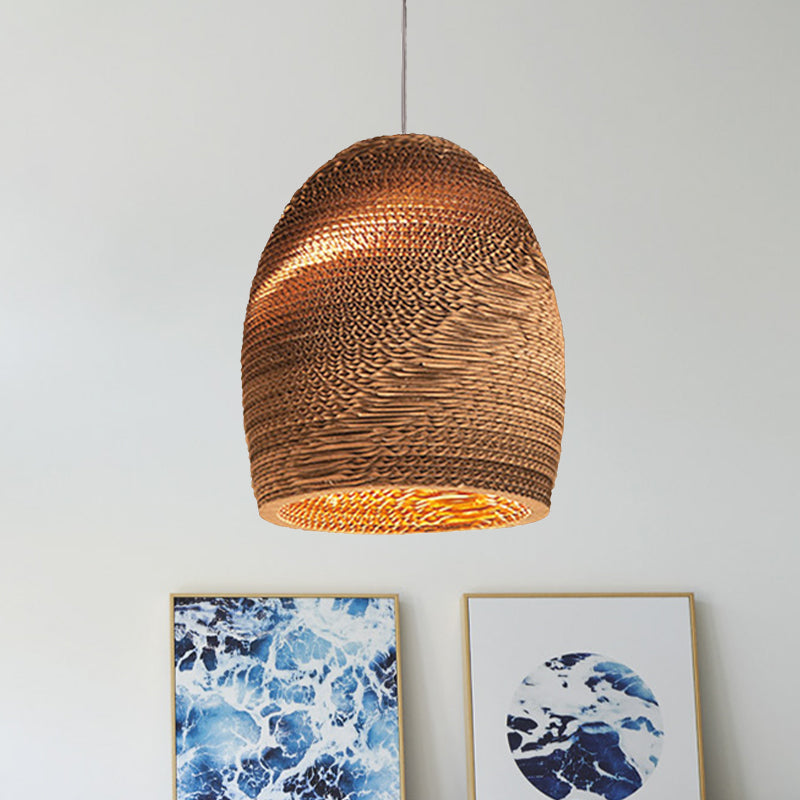 Asian Style Hanging Lamp - Paper Dome Shade Ceiling Drop Light (1 Bulb) in Brown for Restaurants - 10"/14"/16"/22" Diameter