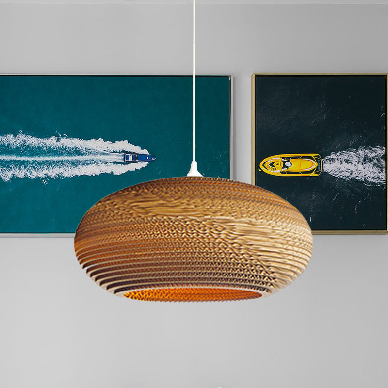 Asian Style Hanging Lamp - Paper Dome Shade Ceiling Drop Light (1 Bulb) in Brown for Restaurants - 10"/14"/16"/22" Diameter
