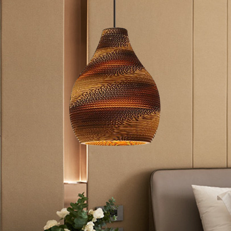 Asian Style Dome Shade Hanging Lamp In Brown For Restaurants - 1 Bulb Ceiling Light 4 Sizes