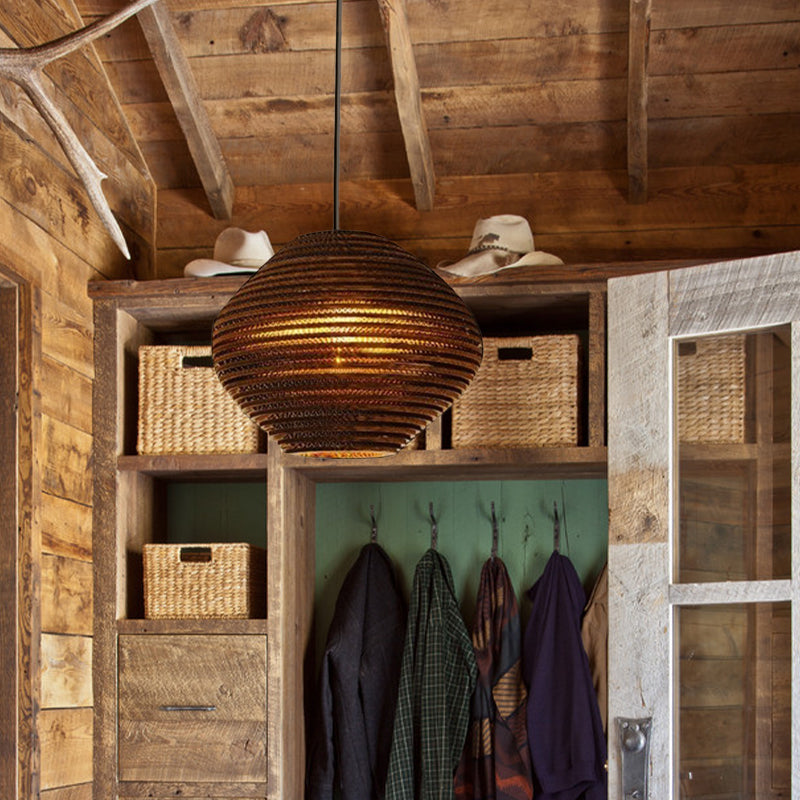 Asian Style Dome Shade Hanging Lamp In Brown For Restaurants - 1 Bulb Ceiling Light 4 Sizes