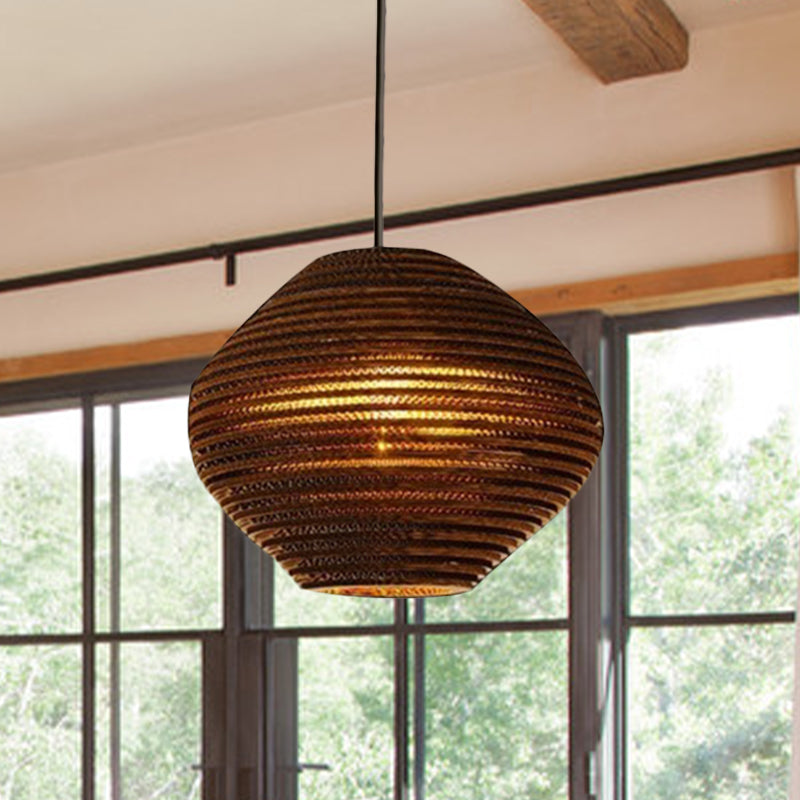 Asian Style Hanging Lamp - Paper Dome Shade Ceiling Drop Light (1 Bulb) in Brown for Restaurants - 10"/14"/16"/22" Diameter
