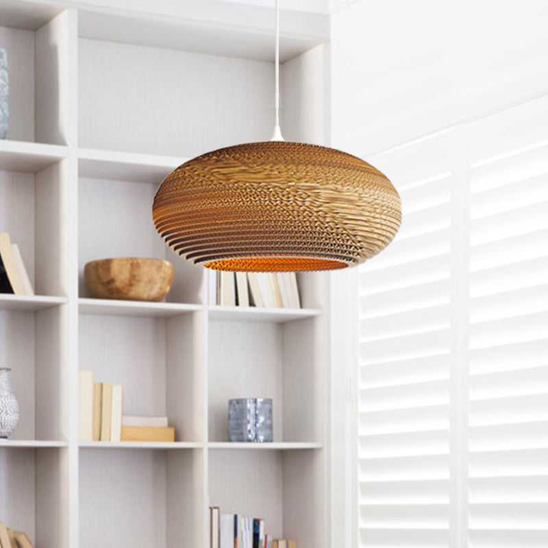 Asian Style Hanging Lamp - Paper Dome Shade Ceiling Drop Light (1 Bulb) in Brown for Restaurants - 10"/14"/16"/22" Diameter