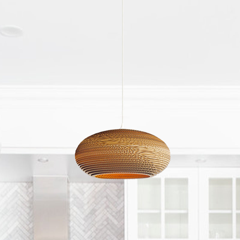 Asian Style Dome Shade Hanging Lamp In Brown For Restaurants - 1 Bulb Ceiling Light 4 Sizes
