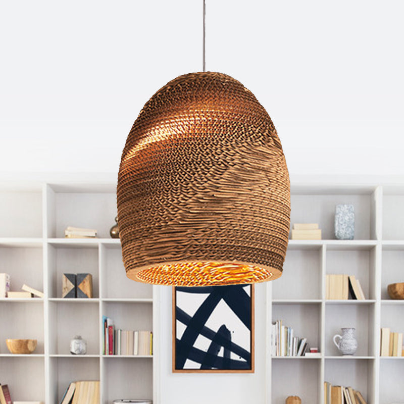 Asian Style Dome Shade Hanging Lamp In Brown For Restaurants - 1 Bulb Ceiling Light 4 Sizes