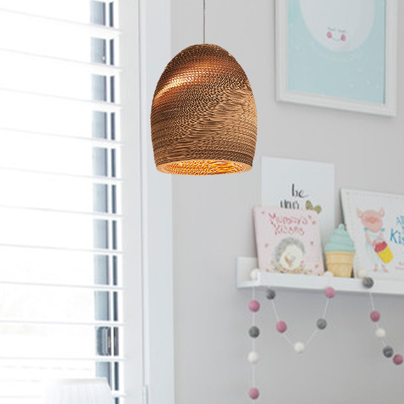 Asian Style Dome Shade Hanging Lamp In Brown For Restaurants - 1 Bulb Ceiling Light 4 Sizes