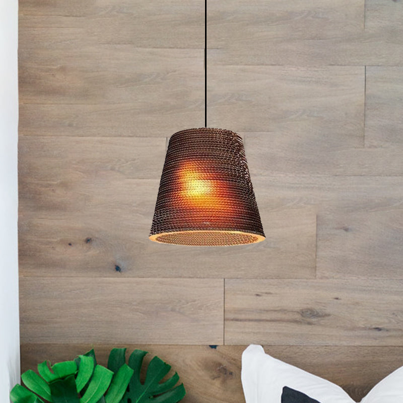 Asian Style Hanging Lamp - Paper Dome Shade Ceiling Drop Light (1 Bulb) in Brown for Restaurants - 10"/14"/16"/22" Diameter