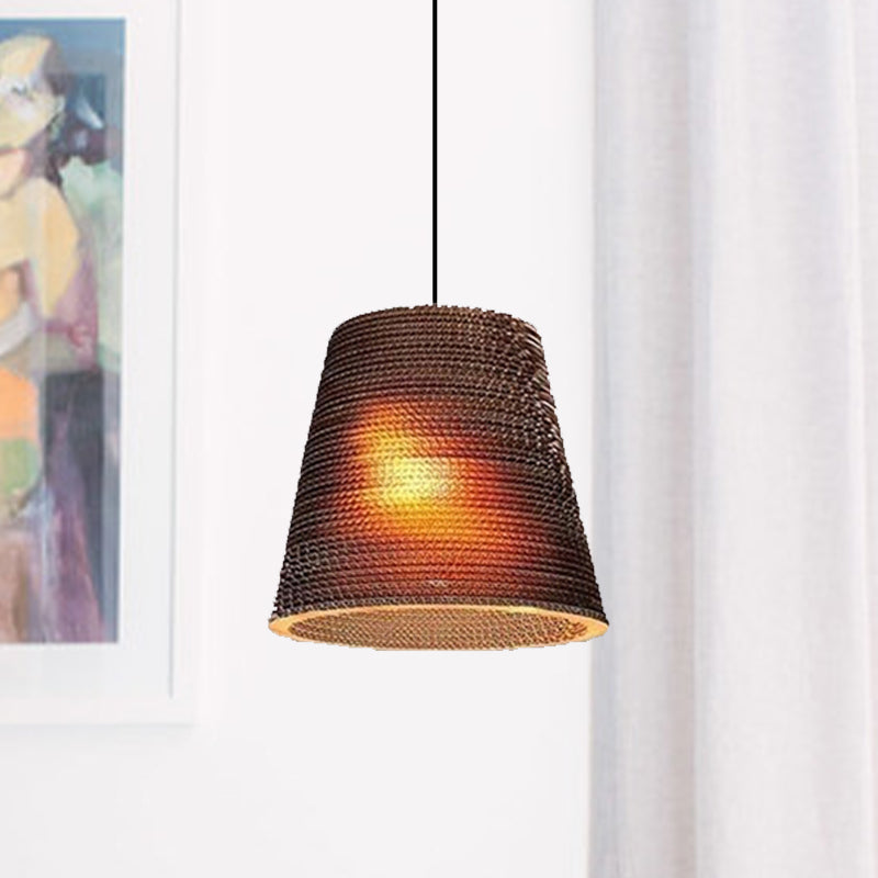 Asian Style Hanging Lamp - Paper Dome Shade Ceiling Drop Light (1 Bulb) in Brown for Restaurants - 10"/14"/16"/22" Diameter