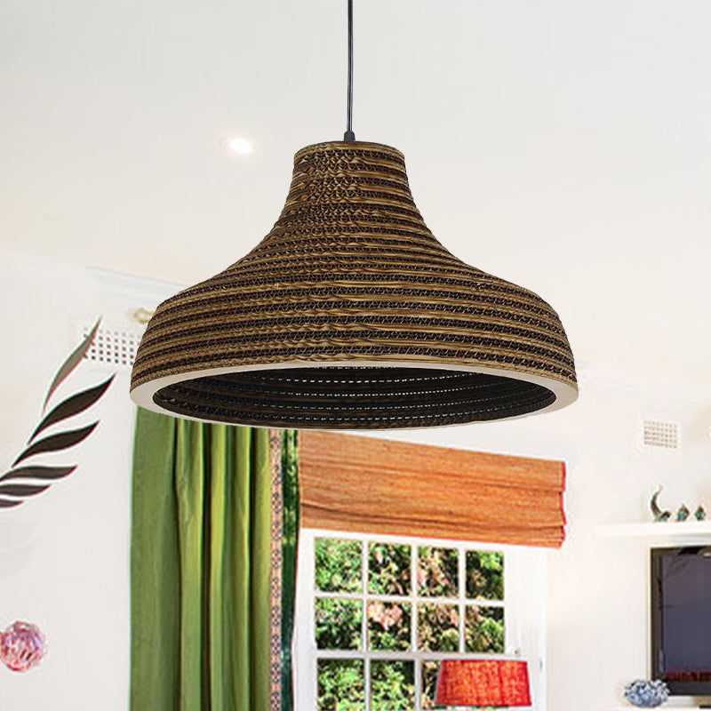 Asian Style Hanging Lamp - Paper Dome Shade Ceiling Drop Light (1 Bulb) in Brown for Restaurants - 10"/14"/16"/22" Diameter