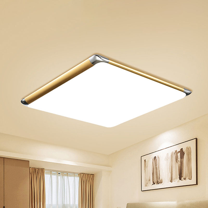 Modern Ultra-Thin Square Flush Mount with Gold Integrated LED, Acrylic Shade - Warm/White, 18"/21"/35.5" Wide - Bedroom Flush Mount Light