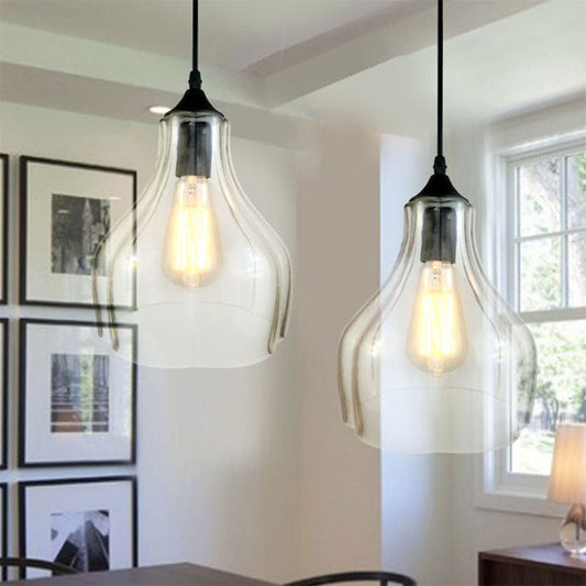 Contemporary 1-Light Yellow/Green/Clear Glass Gourd Suspension Pendant - Stylish Black Hanging Lamp for Restaurants