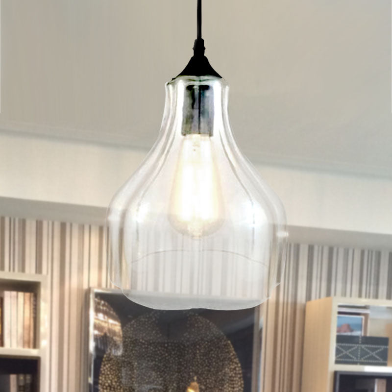 Contemporary 1-Light Yellow/Green/Clear Glass Gourd Suspension Pendant - Stylish Black Hanging Lamp for Restaurants