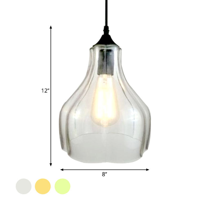 Contemporary Glass Gourd Suspension Pendant - 1 Light Black Hanging Lamp For Restaurants