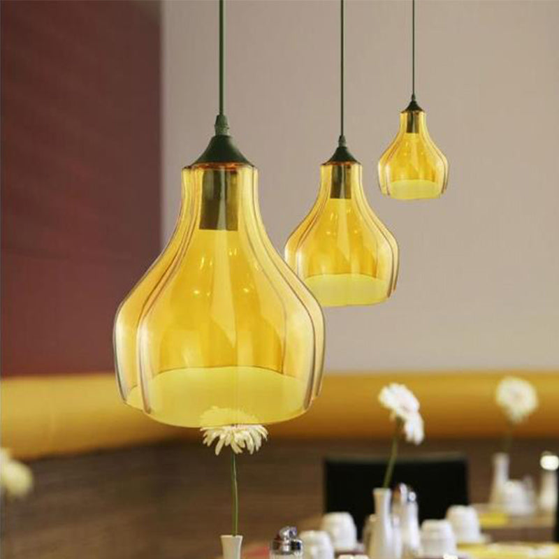 Contemporary Glass Gourd Suspension Pendant - 1 Light Black Hanging Lamp For Restaurants
