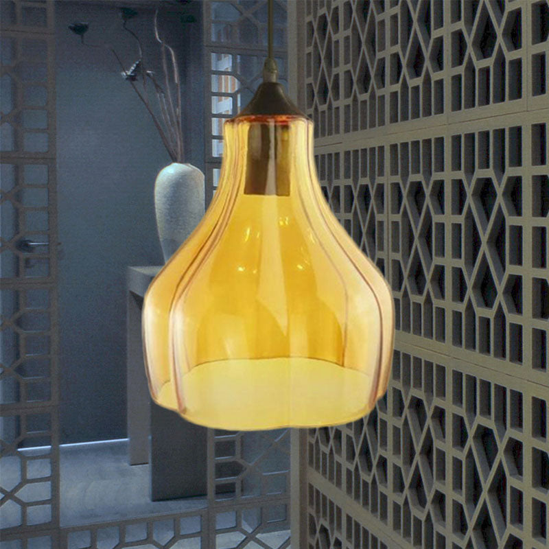 Contemporary Glass Gourd Suspension Pendant - 1 Light Black Hanging Lamp For Restaurants