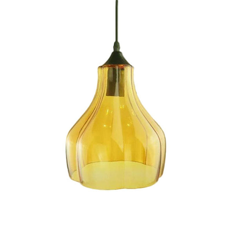 Contemporary Glass Gourd Suspension Pendant - 1 Light Black Hanging Lamp For Restaurants