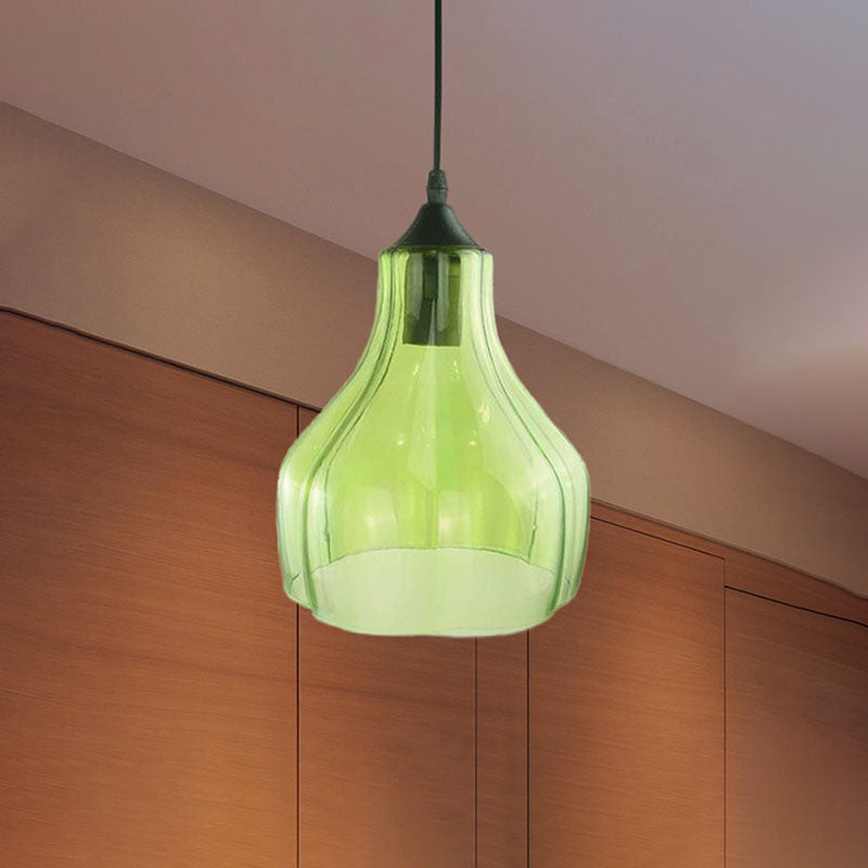 Contemporary 1-Light Yellow/Green/Clear Glass Gourd Suspension Pendant - Stylish Black Hanging Lamp for Restaurants