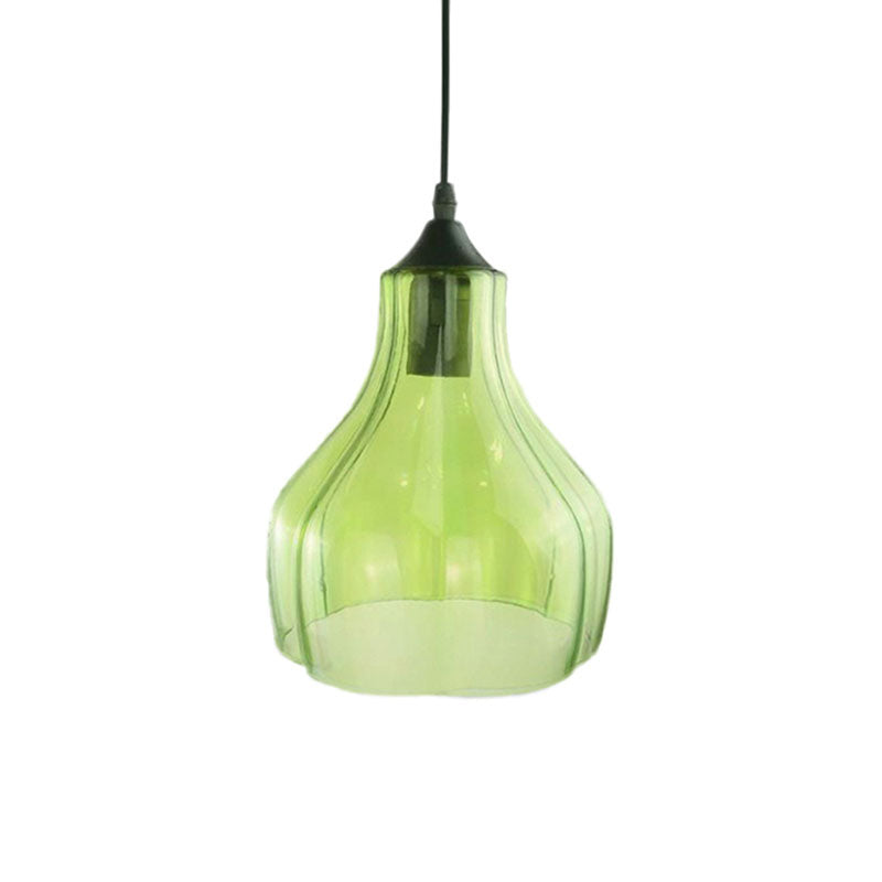Contemporary Glass Gourd Suspension Pendant - 1 Light Black Hanging Lamp For Restaurants