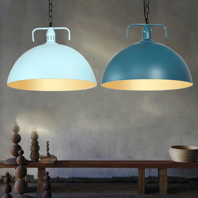Stylish 1-Light Dark Blue Pendant Light for Living Room - 8"/10" Domed Ceiling Fixture