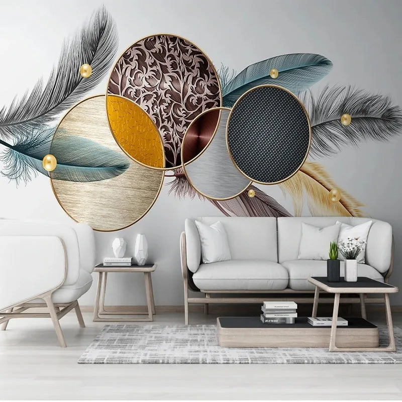 Brooke 3D Feather Geometric Wallpaper – Self-Adhesive Waterproof Mural Decor