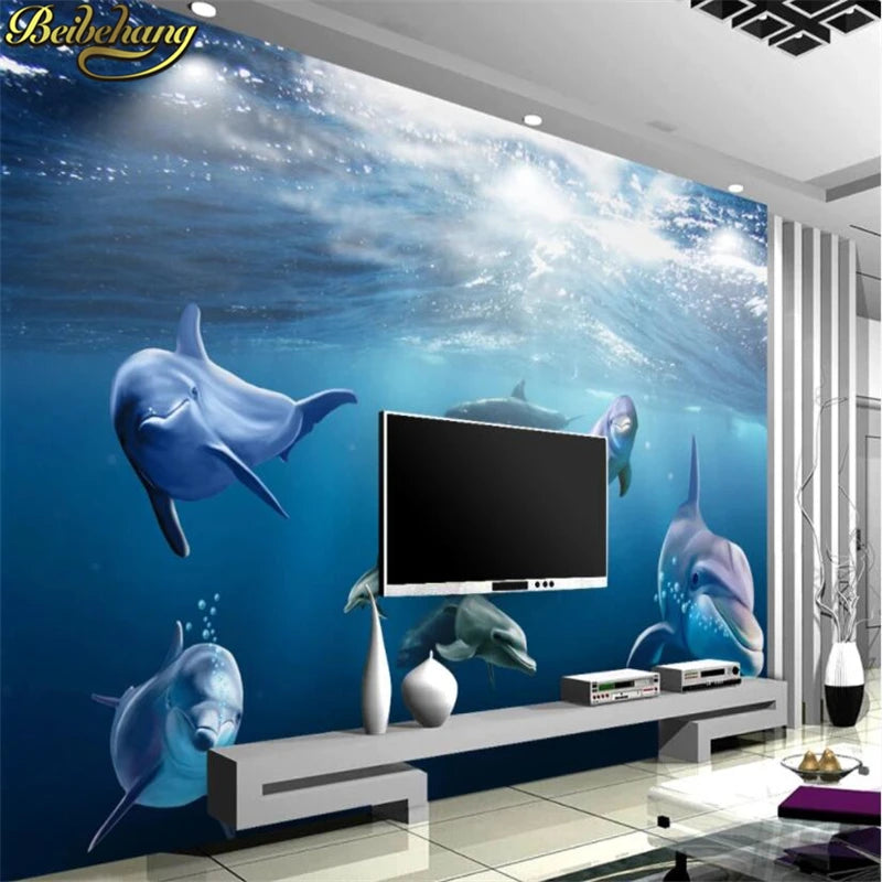 Bria Custom 3D Mural Wallpaper For Kids Underwater Dolphin Fish Wall Paper