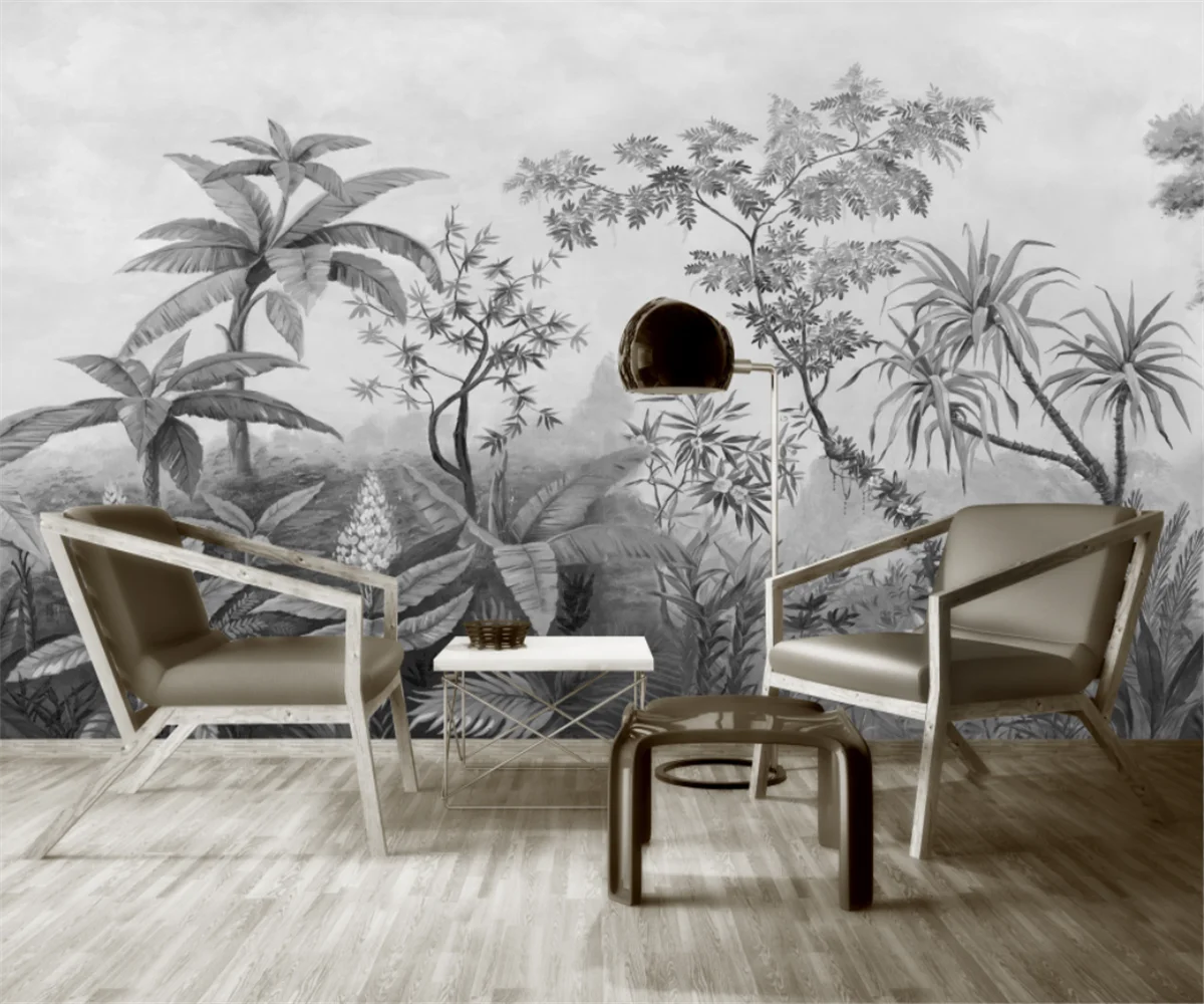 Penelope'S Custom Black and White Tropical Rainforest Plant Wallpaper: Bring Nature Indoors