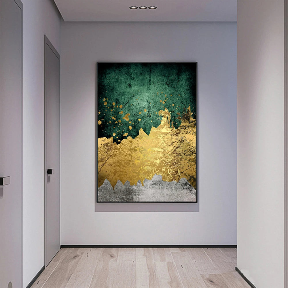Ella's AAHH Green Gold Modern Abstract Nordic Canvas Painting: Elevate Your Home Decor