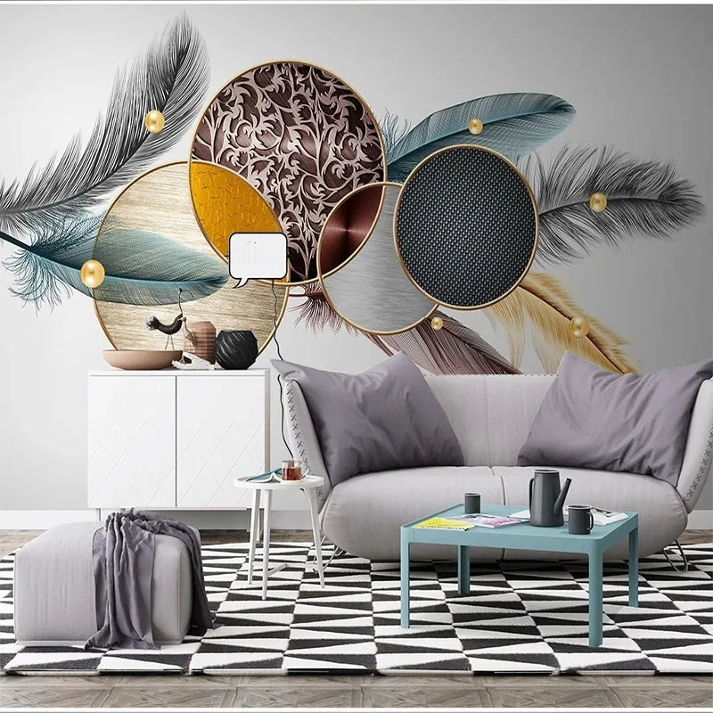 Brooke 3D Feather Geometric Wallpaper – Self-Adhesive Waterproof Mural Decor