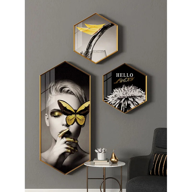 Cadre photo hexagonal en métal Art déco irrégulier moderne Ophelia pour décoration de restaurant