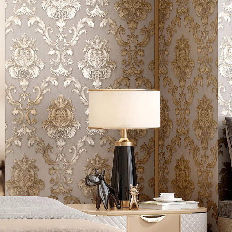 Quinn Ovoin Wallpaper Khaki Antique Gold Damask Wallpaper