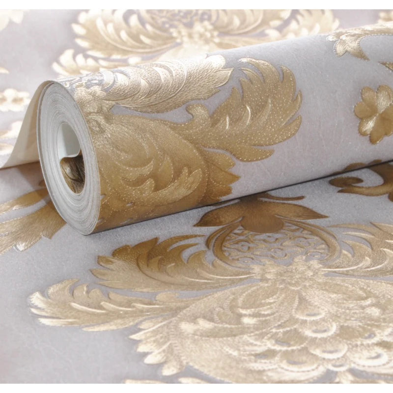 Quinn Ovoin Wallpaper Khaki Antique Gold Damask Wallpaper