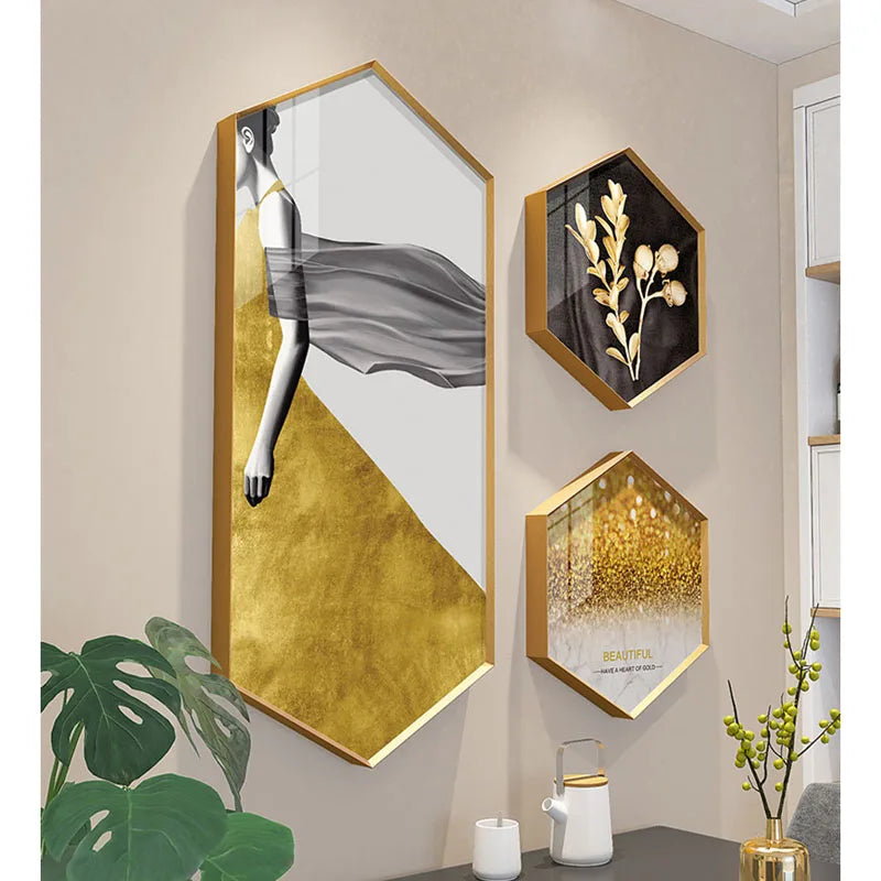Cadre photo hexagonal en métal Art déco irrégulier moderne Ophelia pour décoration de restaurant