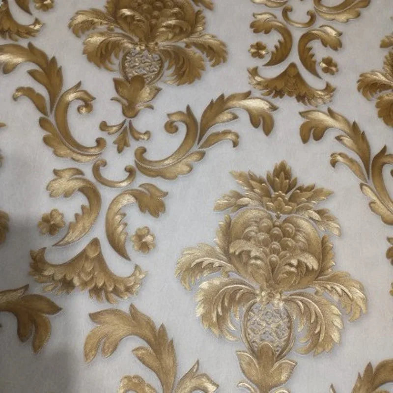 Quinn Ovoin Wallpaper Khaki Antique Gold Damask Wallpaper
