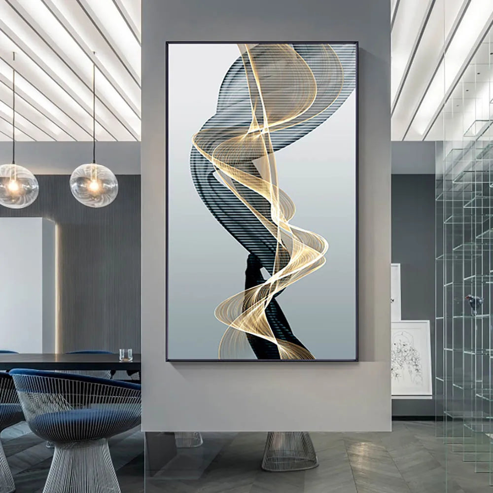 Peinture au diamant abstraite Emely avec lignes noires et jaunes