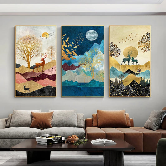 Michelle Golden Deer Landscape Canvas Poster Print