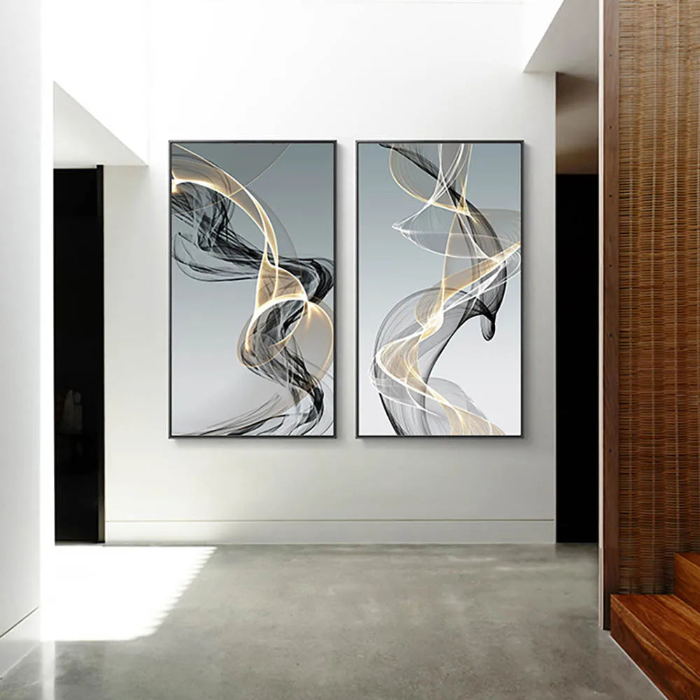 Peinture au diamant abstraite Emely avec lignes noires et jaunes