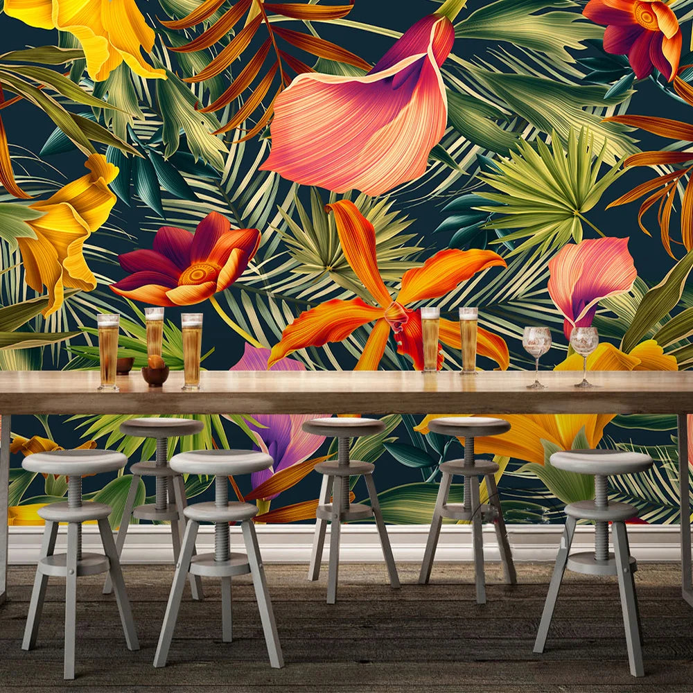 Olivia's Southeast Asian Style Tropical Rain Forest Colorful Leafs 3D Mural Wallpaper
