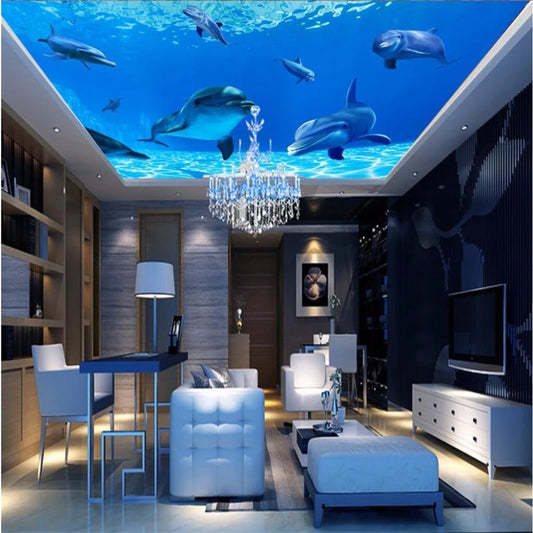 Lillie Custom 3D Ocean Sea Water Dolphin Ceiling Wallpaper