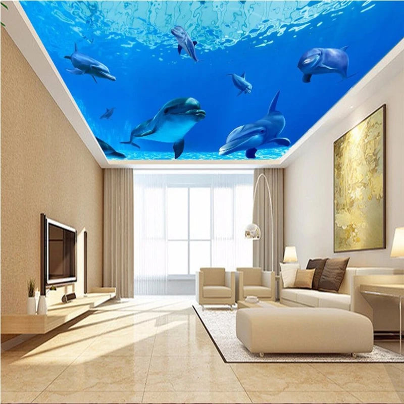 Lillie Custom 3D Ocean Sea Water Dolphin Ceiling Wallpaper