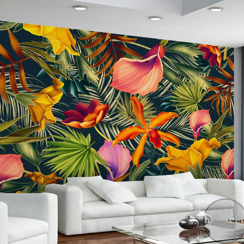 Olivia's Southeast Asian Style Tropical Rain Forest Colorful Leafs 3D Mural Wallpaper